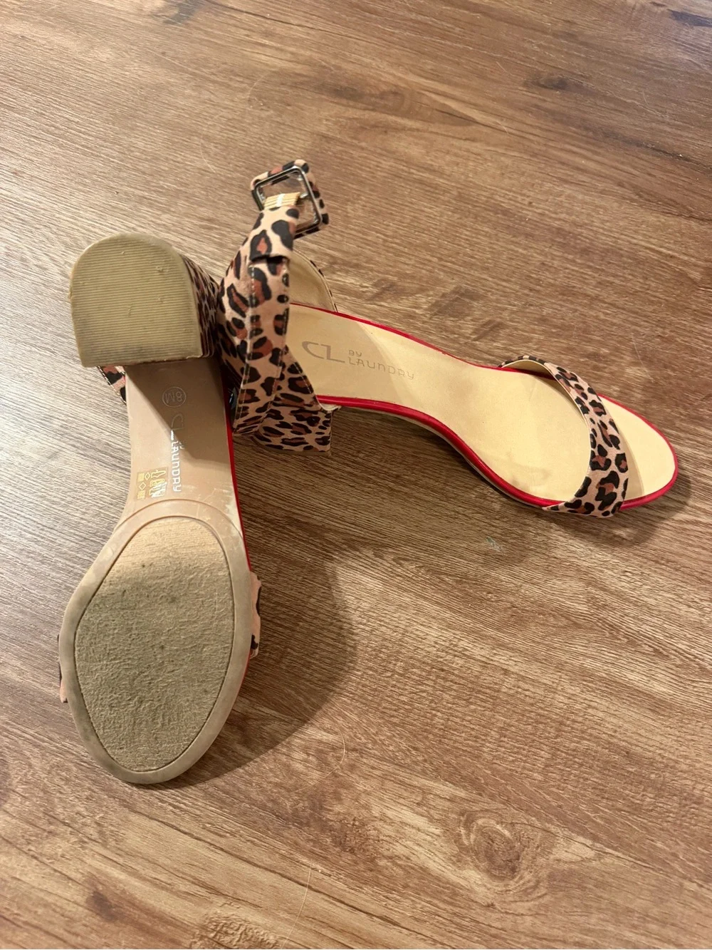 CL by Chinese Laundry Leopard Print Block Heel Sandals with Red Trim